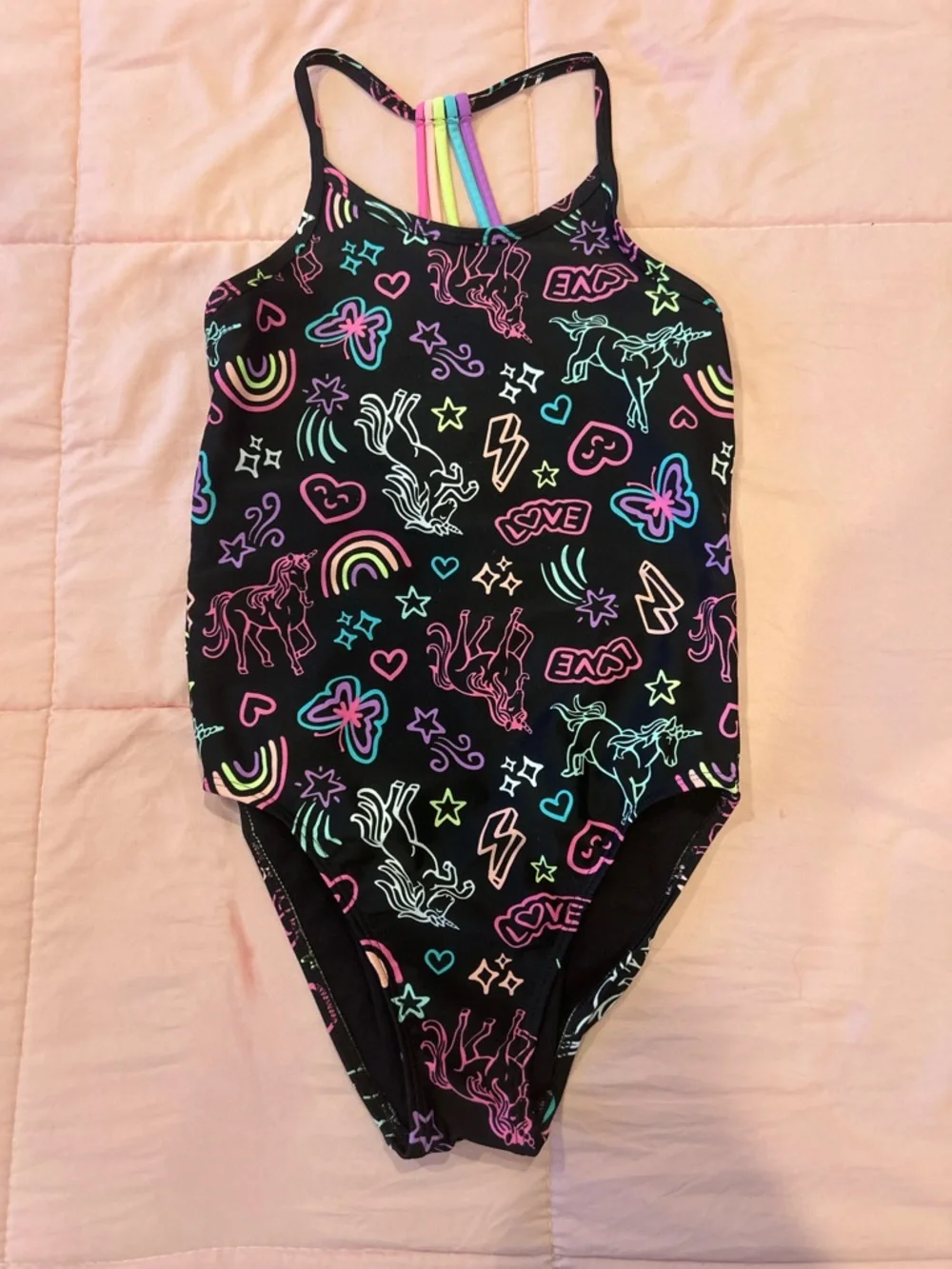 The Children’s Place Black Neon Girls  Doodle Print One-Piece Swimsuit